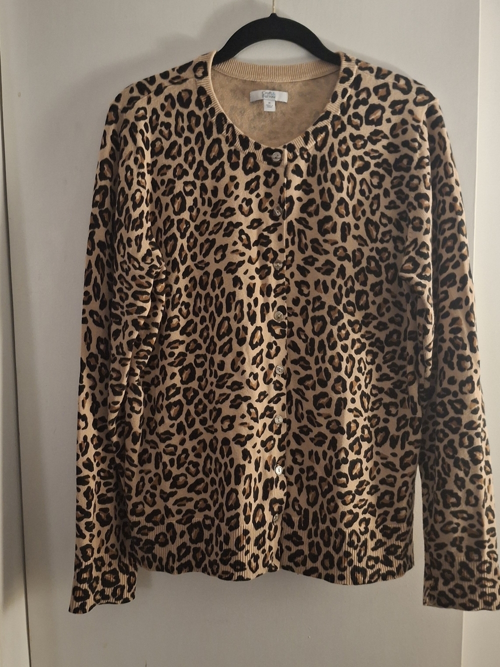 croft & barrow Leopard-Pattern Button Cardigan in Tan & Black